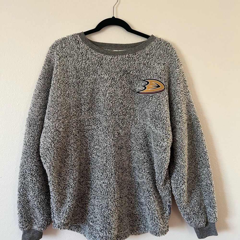 Anaheim Ducks Hockey Team Fuzzy Gray Oversized Crew